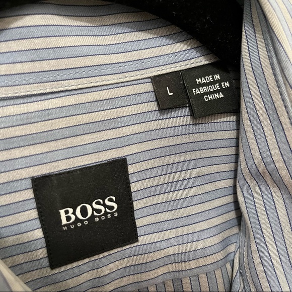 BOSS HUGO BOSS Button Down Long Sleeve Gray Striped Shirt Mens Size L - Picture 10 of 11